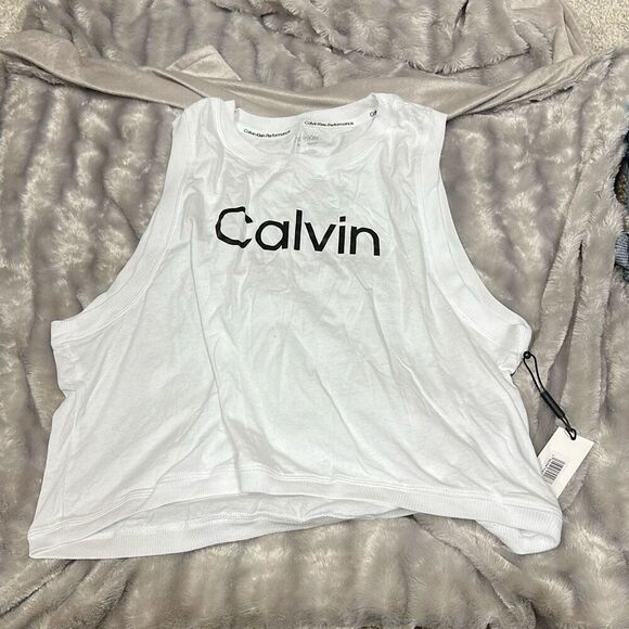 CALVIN KLEIN PERFORMANCE Women S Muscle Tank White Size L - Picture 2 of 3